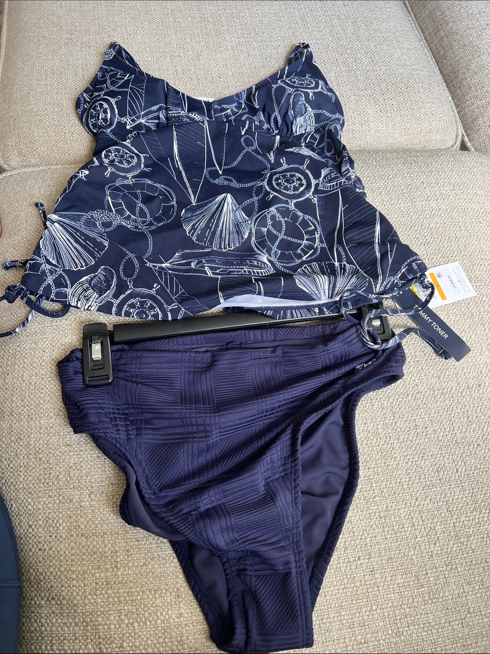 Nautica Navy Shell-Print Two-Piece Tankini